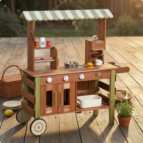Wooden market stand striped - stand,
